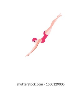 Vector sign jumping isolated female swimmer on a white background