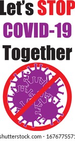 vector sign: Let's stop covid-19 together (purple)