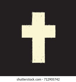 Vector sign of light cross on a dark scratched background in grunge style