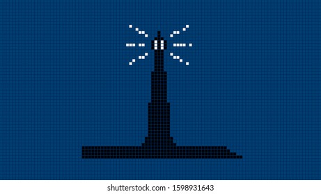 vector sign lighthouse. Grid building vector illustration.