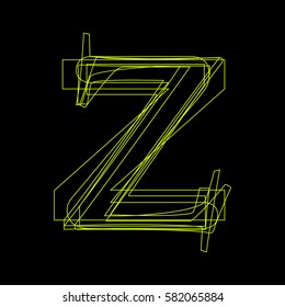 Vector sign linear fluorescent letter Z,  green light on black background