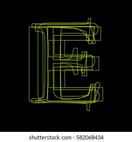 Vector sign linear fluorescent letter E, green light on black background
