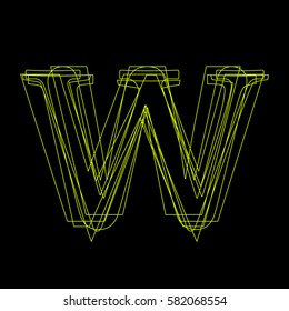 Vector sign linear fluorescent letter W,  green light on black background