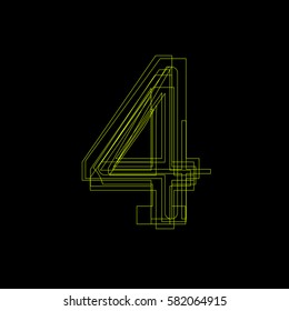 Vector sign linear fluorescent number 4,  green light on black background