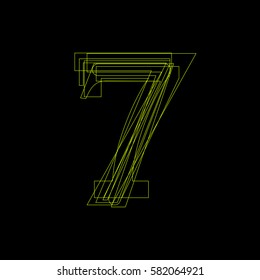 Vector sign linear fluorescent number 7,  green light on black background