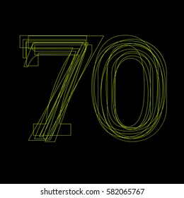Vector sign linear fluorescent number 70,  green light on black background
