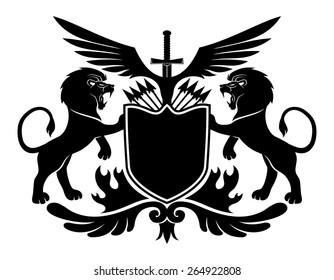 Vector sign. Lions and shield.