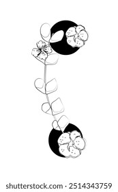 Vector sign and logo with flowers decorations.Typographic calligraphy logogram with abstract shapes. Design for wedding cards, logo of shops and monogram for invitations.