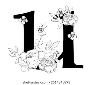 Vector sign and logo with flowers decorations.Typographic calligraphy logogram with abstract shapes. Design for wedding cards, logo of shops and monogram for invitations.