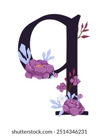 Vector sign and logo with flowers decorations.Typographic calligraphy logogram with abstract shapes. Design for wedding cards, logo of shops and monogram for invitations.