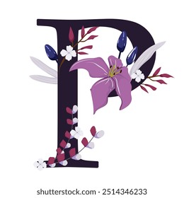 Vector sign and logo with flowers decorations.Typographic calligraphy logogram with abstract shapes. Design for wedding cards, logo of shops and monogram for invitations.