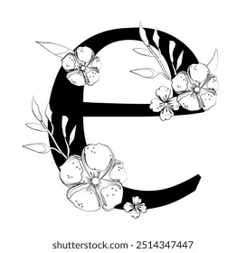 Vector sign and logo with flowers decorations.Typographic calligraphy logogram with abstract shapes. Design for wedding cards, logo of shops and monogram for invitations.