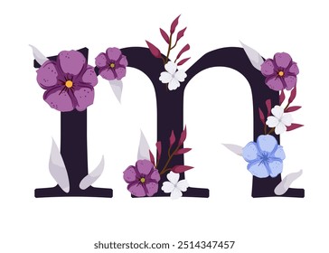 Vector sign and logo with flowers decorations.Typographic calligraphy logogram with abstract shapes. Design for wedding cards, logo of shops and monogram for invitations.