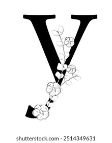 Vector sign and logo with flowers decorations.Typographic calligraphy logogram with abstract shapes. Design for wedding cards, logo of shops and monogram for invitations.