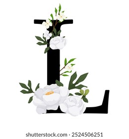 Signo de Vector y logotipo con decoraciones de flores. Logograma de caligrafía tipográfica con Formas abstractas. Diseño para tarjetas de boda, logotipo de tiendas y monograma para invitaciones.