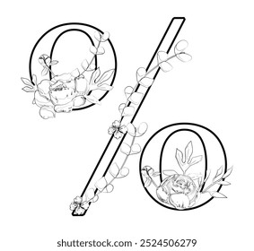 Vector sign and logo with flowers decorations.Typographic calligraphy logogram with abstract shapes. Design for wedding cards, logo of shops and monogram for invitations.