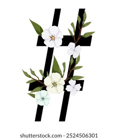 Signo de Vector y logotipo con decoraciones de flores. Logograma de caligrafía tipográfica con Formas abstractas. Diseño para tarjetas de boda, logotipo de tiendas y monograma para invitaciones.