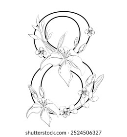 Signo de Vector y logotipo con decoraciones de flores. Logograma de caligrafía tipográfica con Formas abstractas. Diseño para tarjetas de boda, logotipo de tiendas y monograma para invitaciones.