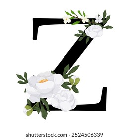 Signo de Vector y logotipo con decoraciones de flores. Logograma de caligrafía tipográfica con Formas abstractas. Diseño para tarjetas de boda, logotipo de tiendas y monograma para invitaciones.