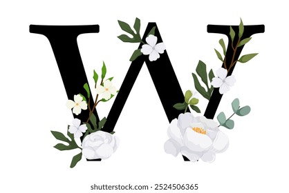 Signo de Vector y logotipo con decoraciones de flores. Logograma de caligrafía tipográfica con Formas abstractas. Diseño para tarjetas de boda, logotipo de tiendas y monograma para invitaciones.