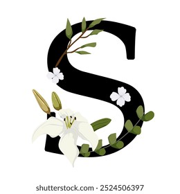 Vector sign and logo with flowers decorations.Typographic calligraphy logogram with abstract shapes. Design for wedding cards, logo of shops and monogram for invitations.