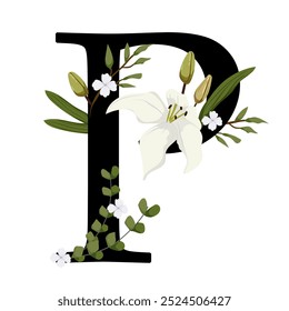 Signo de Vector y logotipo con decoraciones de flores. Logograma de caligrafía tipográfica con Formas abstractas. Diseño para tarjetas de boda, logotipo de tiendas y monograma para invitaciones.