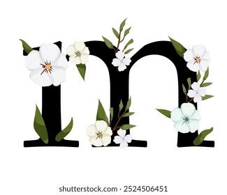 Signo de Vector y logotipo con decoraciones de flores. Logograma de caligrafía tipográfica con Formas abstractas. Diseño para tarjetas de boda, logotipo de tiendas y monograma para invitaciones.