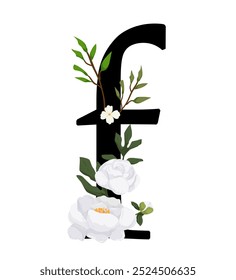 Signo de Vector y logotipo con decoraciones de flores. Logograma de caligrafía tipográfica con Formas abstractas. Diseño para tarjetas de boda, logotipo de tiendas y monograma para invitaciones.