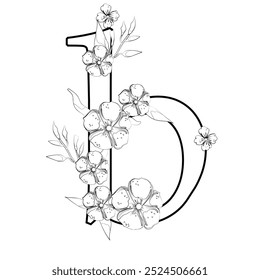 Signo de Vector y logotipo con decoraciones de flores. Logograma de caligrafía tipográfica con Formas abstractas. Diseño para tarjetas de boda, logotipo de tiendas y monograma para invitaciones.