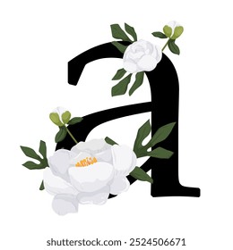 Signo de Vector y logotipo con decoraciones de flores. Logograma de caligrafía tipográfica con Formas abstractas. Diseño para tarjetas de boda, logotipo de tiendas y monograma para invitaciones.