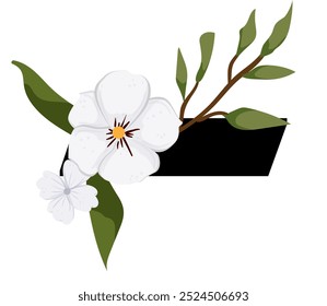 Signo de Vector y logotipo con decoraciones de flores. Logograma de caligrafía tipográfica con Formas abstractas. Diseño para tarjetas de boda, logotipo de tiendas y monograma para invitaciones.