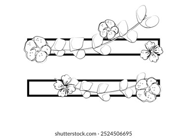 Signo de Vector y logotipo con decoraciones de flores. Logograma de caligrafía tipográfica con Formas abstractas. Diseño para tarjetas de boda, logotipo de tiendas y monograma para invitaciones.