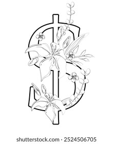 Vector sign and logo with flowers decorations.Typographic calligraphy logogram with abstract shapes. Design for wedding cards, logo of shops and monogram for invitations.