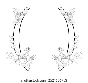 Vector sign and logo with flowers decorations.Typographic calligraphy logogram with abstract shapes. Design for wedding cards, logo of shops and monogram for invitations.