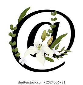 Signo de Vector y logotipo con decoraciones de flores. Logograma de caligrafía tipográfica con Formas abstractas. Diseño para tarjetas de boda, logotipo de tiendas y monograma para invitaciones.