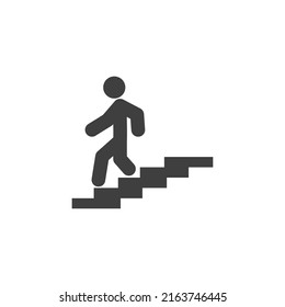 Vector sign of the Man on stairs going down symbol is isolated on a white background. Man on stairs going down icon color editable.