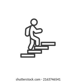 Vector sign of the Man on stairs going up symbol is isolated on a white background. Man on stairs going up icon color editable.