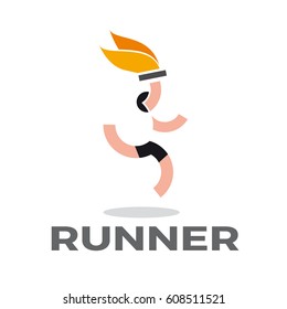 Vector sign man runs torch. Torchbearer