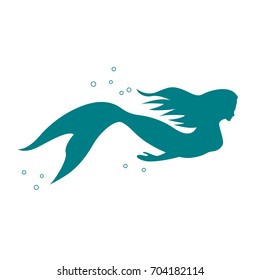 Vector sign mermaid swimming under the sea