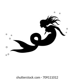Vector sign mermaid swimming under the sea
