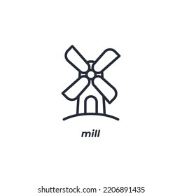 Vector sign of mill symbol is isolated on a white background. icon color editable.
