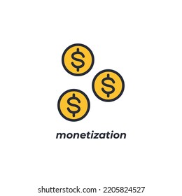El signo vectorial del símbolo de monetización se aísla sobre un fondo blanco. color de icono modificable.