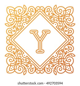 Vector sign monogram logo and text badge emblem line art vector illustration