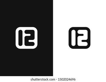 Vector sign number 12. Emblem for your design. 12 years anniversary pictogram icon, simple years birthday logo label. Happy greeting card for the 12th birthday. Rounded shape. Black white version.