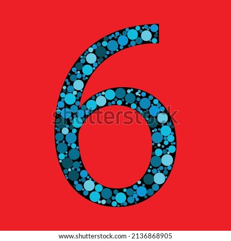 Vector Sign number 6 in the red background. number fill with the circle shapes. vector illustration. eps 10