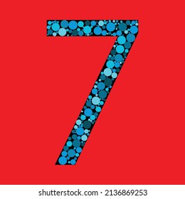 Vector Sign number 7 in the red background. number fill with the circle shapes. vector illustration. eps 10