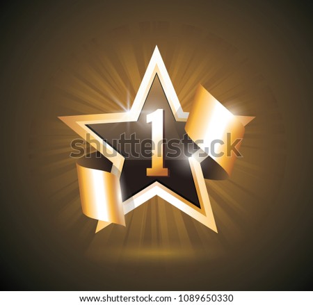 Vector sign Number One, 1 first place winner, excellent choice golden star sign.