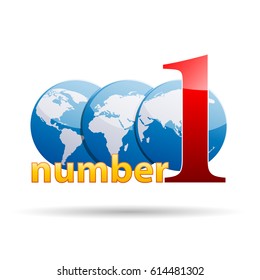 Vector sign number one and globe. Concept of the best in the world