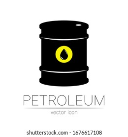 Vector sign of oil. Black symbol petroleum isolated on white background. Barrel silhouette and spot liguid. Industry of exploration, illustration. Petrochemical and market.