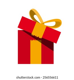 Vector sign open box, gift with ribbon